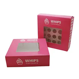Custom Bakery Cupcake box Muffin containers with Window Valentines Day 24 Holes Cupcake Packaging Boxes