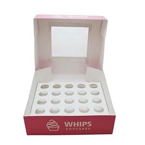 Custom Bakery Cupcake box Muffin containers with Window Valentines Day 24 Holes Cupcake Packaging Boxes
