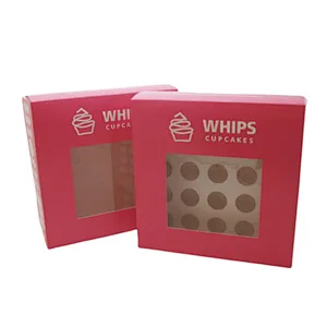 Custom Bakery Cupcake box Muffin containers with Window Valentines Day 24 Holes Cupcake Packaging Boxes